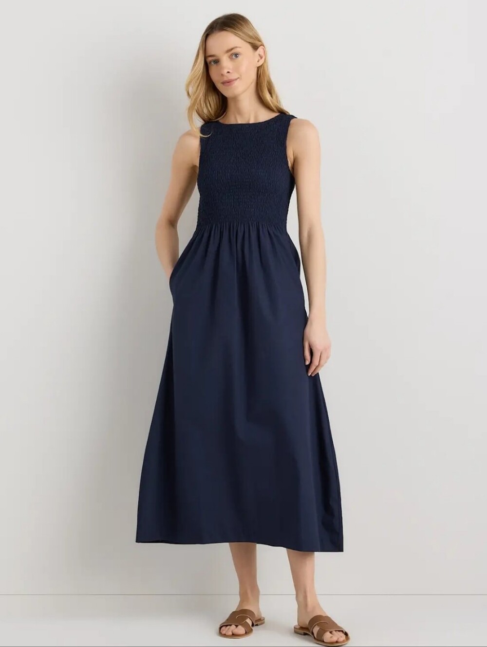 Quince Women's 100% Organic Cotton Poplin Boatneck Maxi Dress, XL, Navy Blue